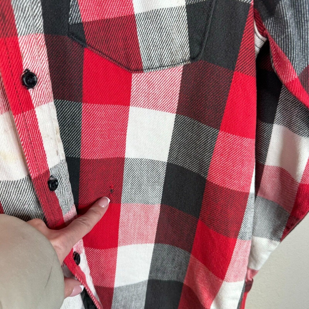 Jim Catfish Hunter Men's‎ Flannel Button Up Shirt Long Sleeve Red/Black/White 16 - Picture 10 of 16